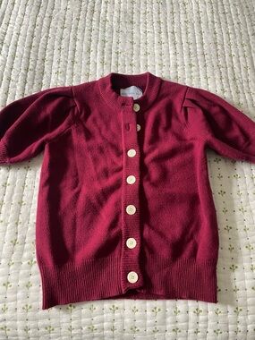 Addison Bay Deep Burgundy Button-Up Puff Sleeve Cardigan